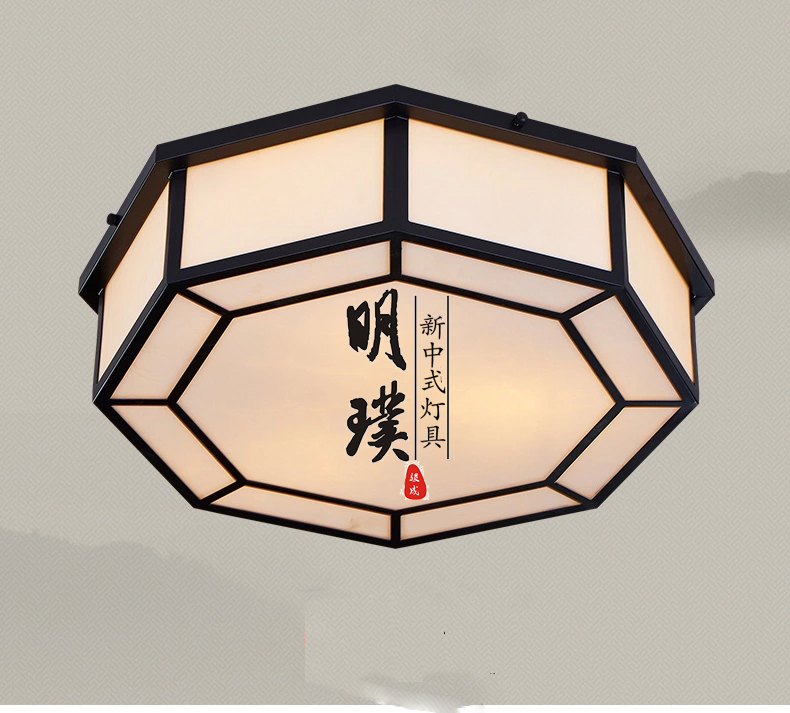 明璞新中式复古布艺吸顶灯  卧室大厅现代中式布艺吸顶灯批发厂家
