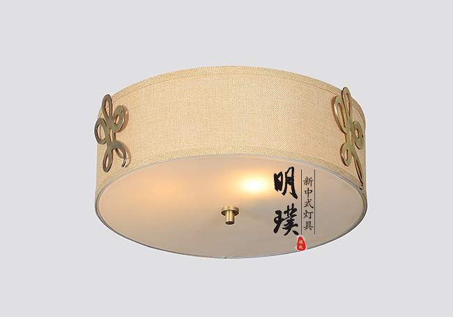 明璞新中式复古吸顶灯 大厅卧室现代中式布艺吸顶灯批发厂家