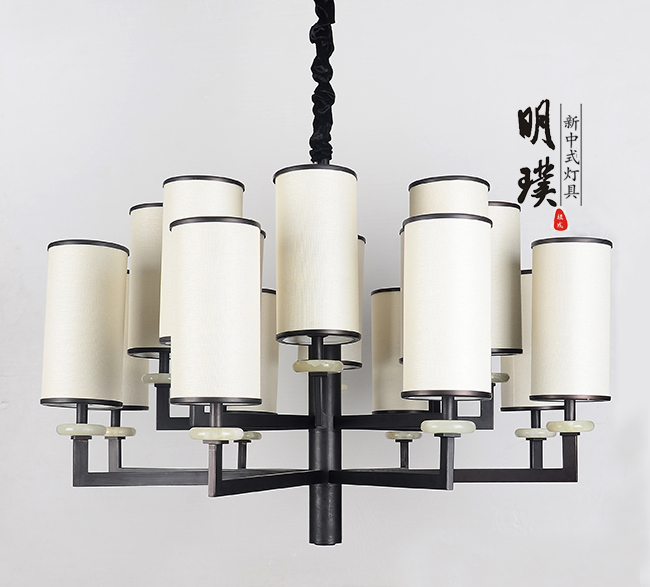 明璞新中式简约布艺吊灯   走廊玄关现代中式铁艺吊灯批发厂家