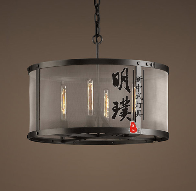 明璞新中式布艺吊灯  现代中式布艺铁艺吊灯批发厂家 