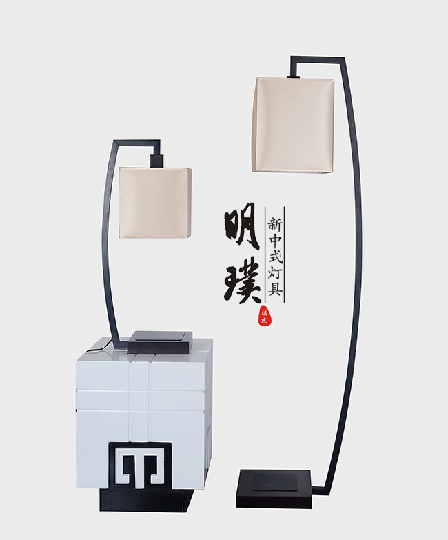 明璞新中式布艺落地灯   现代中式简约铁艺落地灯批发厂家