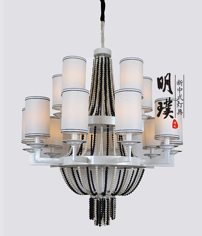 明璞新中式布艺吊灯   大厅双层现代中式铁艺吊灯批发厂家