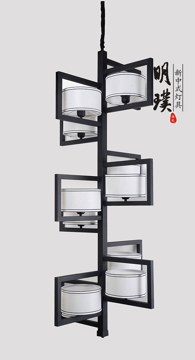 明璞新中式复古吊灯  卧室走廊现代中式布艺吊灯批发厂家