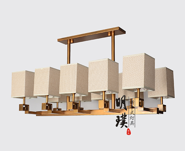 明璞新中式布艺吊灯   现代中式方形铁艺吊灯批发厂家