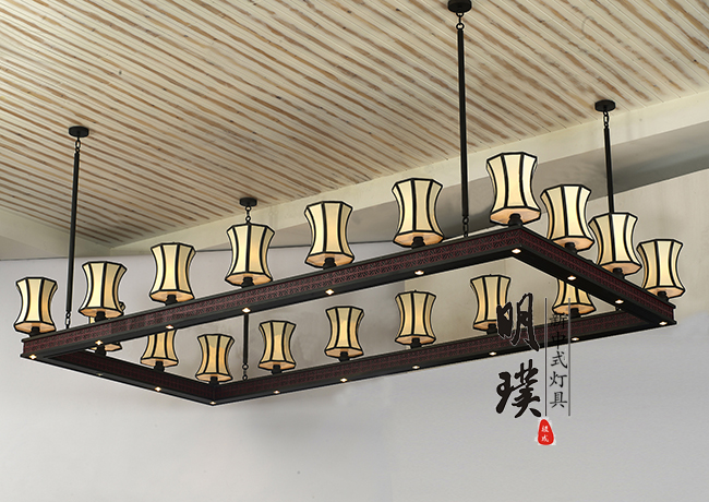 明璞新中式布艺吊灯  走廊餐厅现代中式铁艺吊灯批发厂家