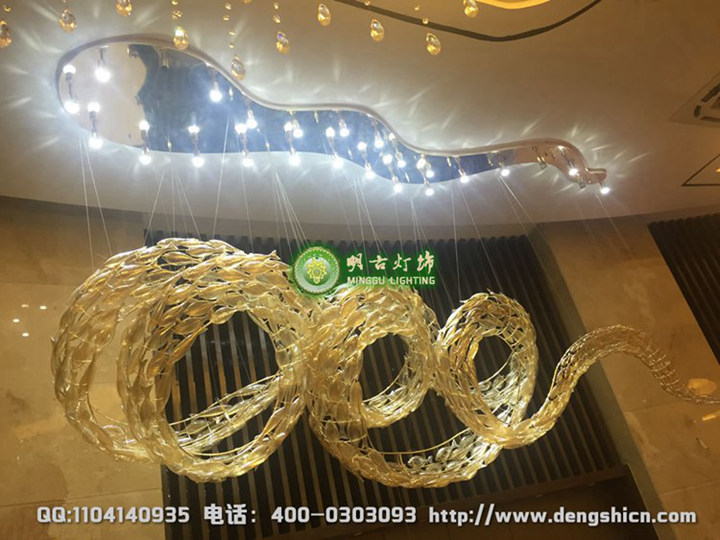 金色玻璃工程吊灯 玻璃艺术造型吊灯 LOGO玻璃工程灯定制