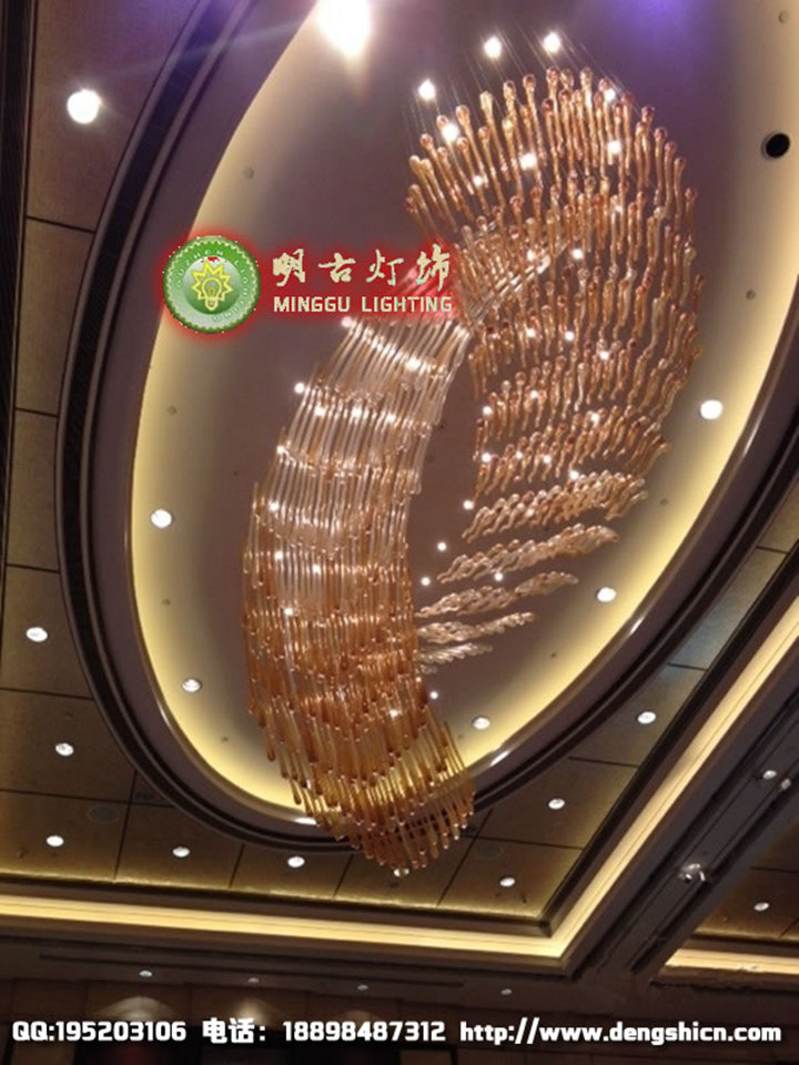 金色玻璃装饰吊灯 现代艺术造型吊灯 宴会厅艺术吊灯 现代玻璃吊灯定制