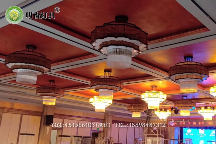 新中式酒店宴会厅工程灯具定制安装项目