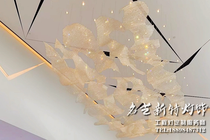 沙盘创意水晶灯 方珠水晶网吊灯 手工编织水晶灯 创意水晶灯定制设计