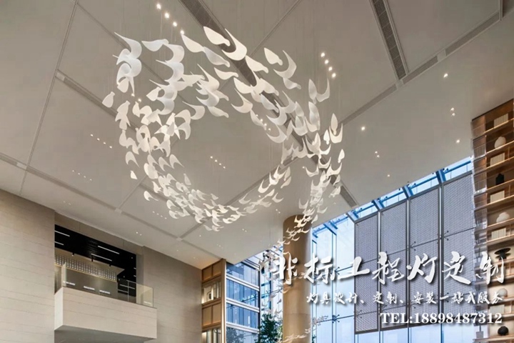 飞鸟成群主题装饰灯具 等风来创意吊灯 大型艺术造型吊灯定制
